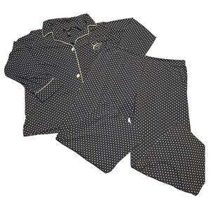 CHAPS Womens Pajama Set Navy White Polka Dot Embroidered C Top‎ XL Pants L